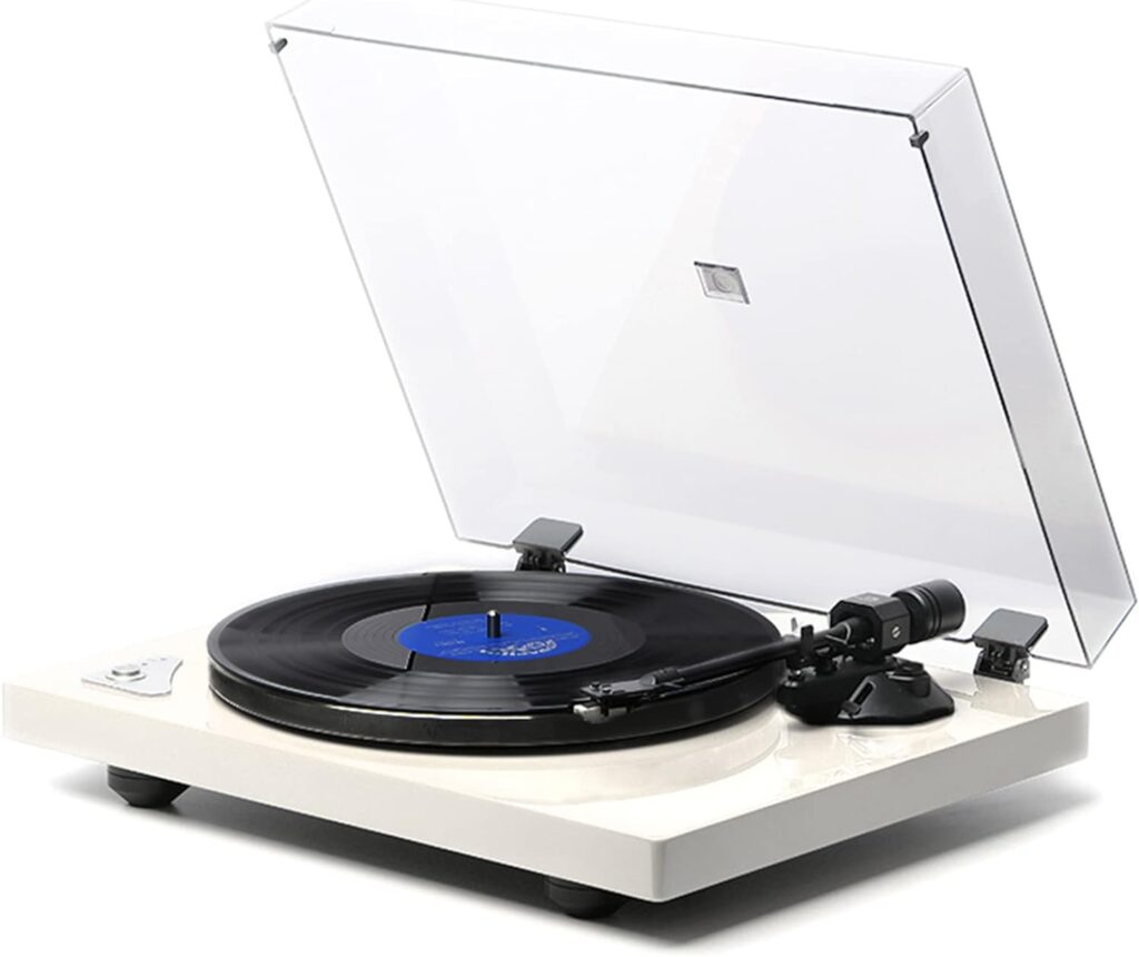 Belt Drive Turntable, Vinyl Record Player with Bluetooth Connection, Built-in Preamp, Support 33 1/3  45RPM Speeds, Adjustable Counterweight, AT-3600L, Full Piano Lacquer (Pearl White)