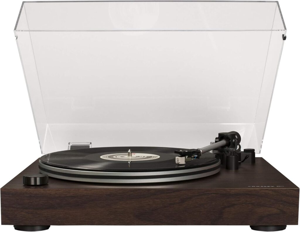 Crosley C8A-WA Belt-Driven Record Player Turntable with Built-in Pre-Amp, Adjustable Tonearm, AT3600L Cartridge, and Audio Grade MDF Plinth, Walnut