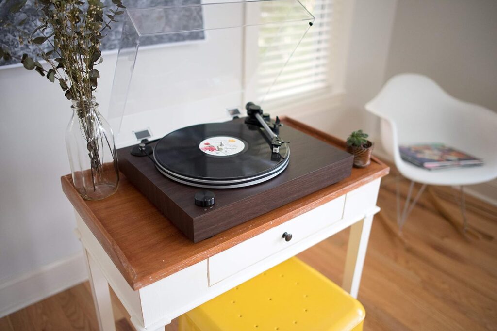 Crosley C8A-WA Belt-Driven Record Player Turntable with Built-in Pre-Amp, Adjustable Tonearm, AT3600L Cartridge, and Audio Grade MDF Plinth, Walnut