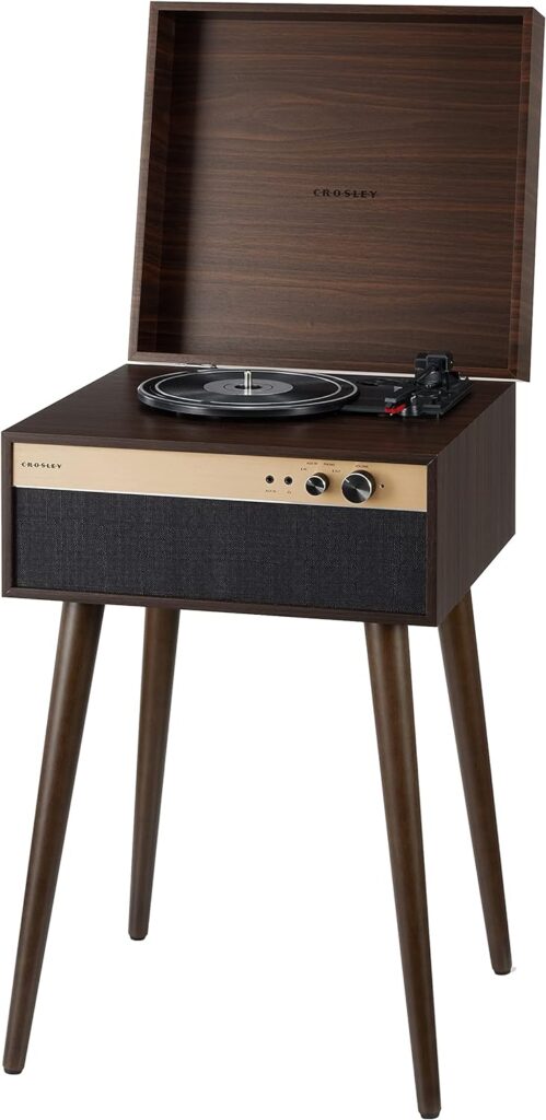 Crosley CR6236A-WA Jasper 3-Speed Bluetooth in/Out Vinyl Record Player Turntable with Built-in Speakers and Detachable Legs, Walnut
