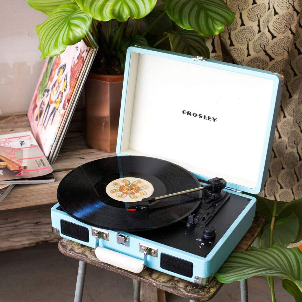 Crosley CR8005D-TU Cruiser Deluxe Vintage 3-Speed Bluetooth Suitcase Vinyl Record Player Turntable, Aqua