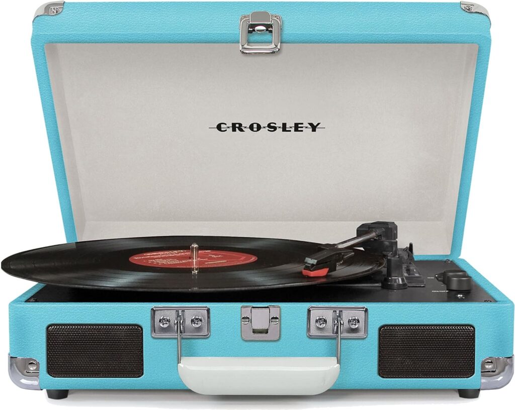 Crosley CR8005D-TU Cruiser Deluxe Vintage 3-Speed Bluetooth Suitcase Vinyl Record Player Turntable, Aqua