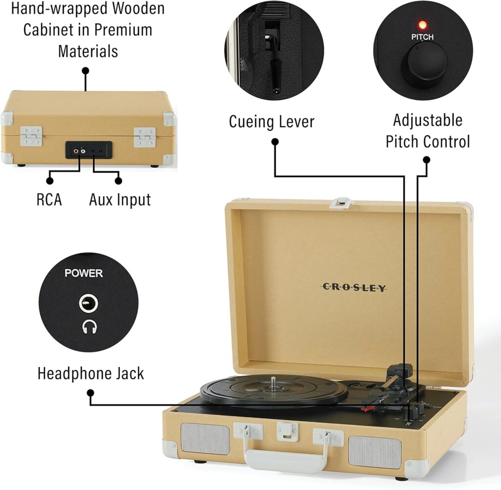 Crosley CR8005F-MT Cruiser Plus Vintage 3-Speed Bluetooth in/Out Suitcase Vinyl Record Player Turntable, Mint