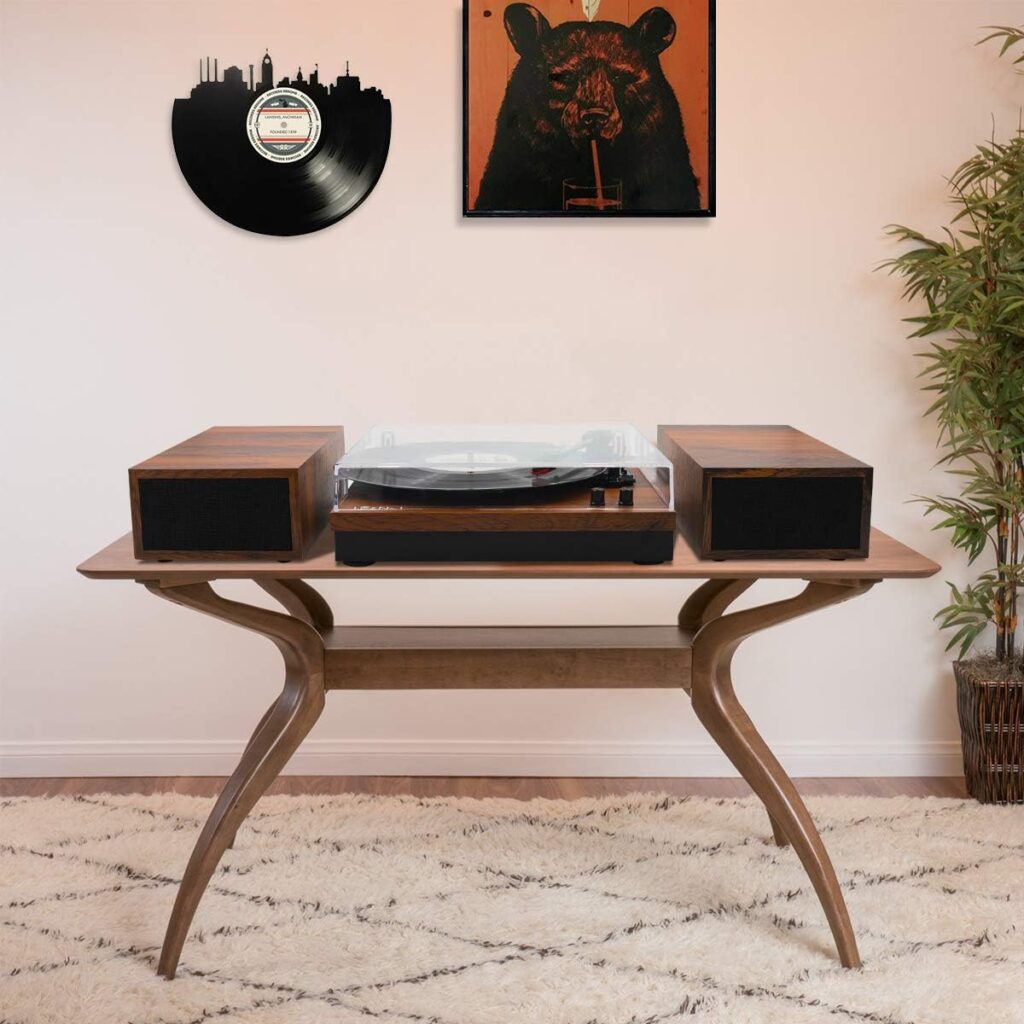 LPNo.1 Bluetooth Vinyl Record Player with External Speakers, 3-Speed Belt-Drive Turntable for Vinyl Albums with Auto Off and Bluetooth Input, Yellow Wood