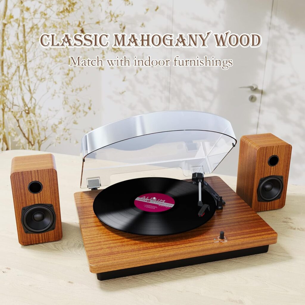 Record Player for Vinyl with 30W External Stereo Speakers,Belt-Drive Turntable Bluetooth 3 Speed 3 Size Vintage Vinyl Player Support Vinyl-to-MP3 Recording,Wireless AUX Headphone Input Auto Stop