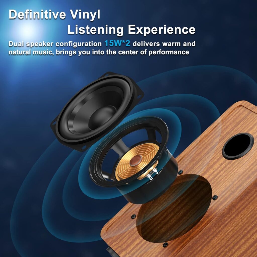 Record Player for Vinyl with 30W External Stereo Speakers,Belt-Drive Turntable Bluetooth 3 Speed 3 Size Vintage Vinyl Player Support Vinyl-to-MP3 Recording,Wireless AUX Headphone Input Auto Stop