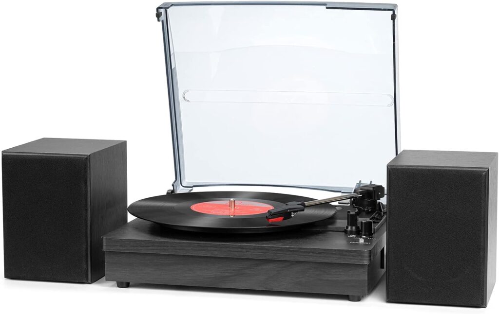 Record Player for Vinyl with Speakers, 3-Speed Vinyl Record Player with Dual Stereo Speakers Support Wireless Connection RCA Output Aux in USB Vintage Design Turntable Black