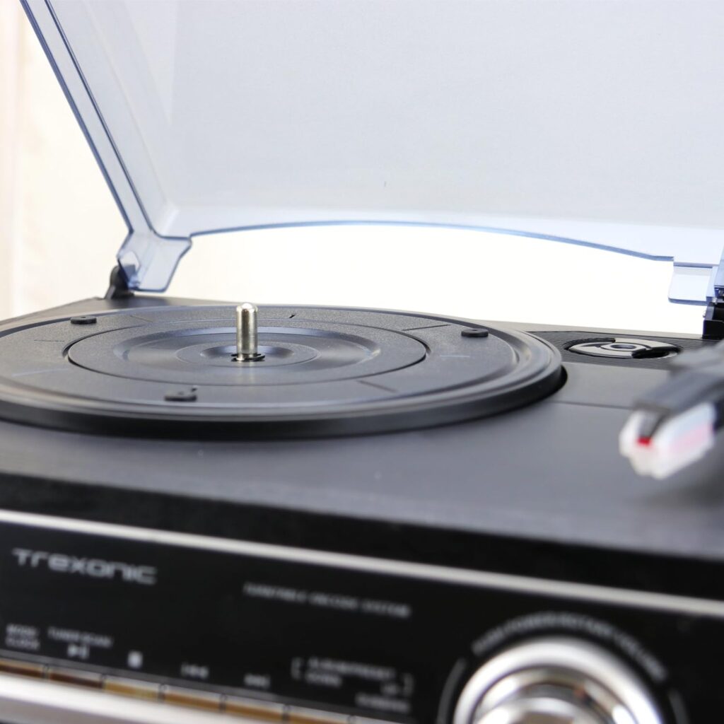 Trexonic 3-Speed Turntable with CD Player, Double Cassette Player, Bluetooth, FM Radio  USB/SD Recording