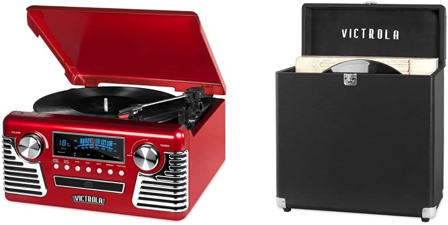 Victrola 50s Retro Bluetooth Record Player  Multimedia Center with Built-in Speakers - 3-Speed Turntable, CD Player, AM/FM Radio | Vinyl to MP3 Recording | Wireless Music Streaming | Black