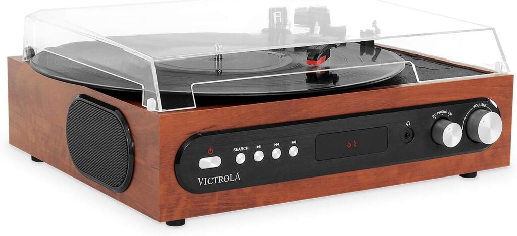 Victrola All-in-1 Bluetooth Record Player with Built in Speakers and 3-Speed Turntable Mahogany (VTA-65-MAH)
