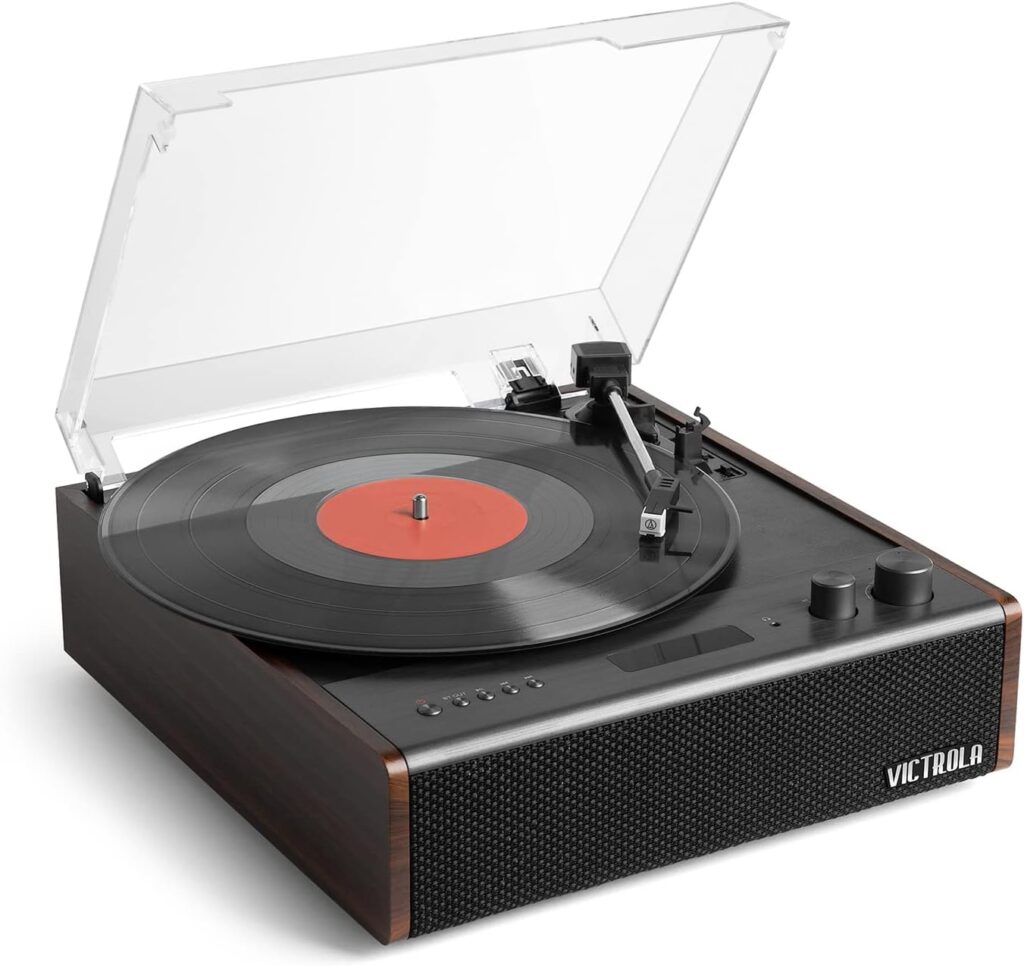 Victrola Eastwood 3-Speed Bluetooth Turntable with Built-in Speakers and Dust Cover | Upgraded Turntable Audio Sound | Espresso (VTA-72-ESP)