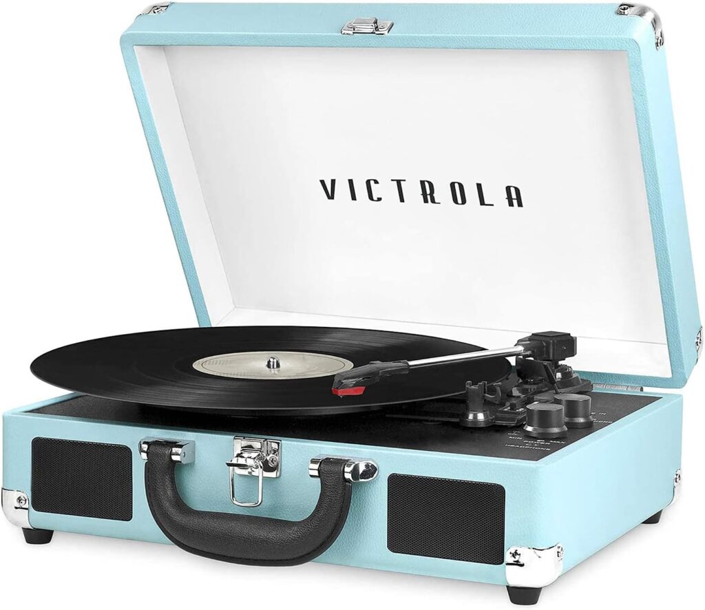Victrola Vintage 3-Speed Bluetooth Portable Suitcase Record Player with Built-in Speakers | Upgraded Turntable Audio Sound| Includes Extra Stylus | Turquoise, Model Number: VSC-550BT-TQ : Electronics