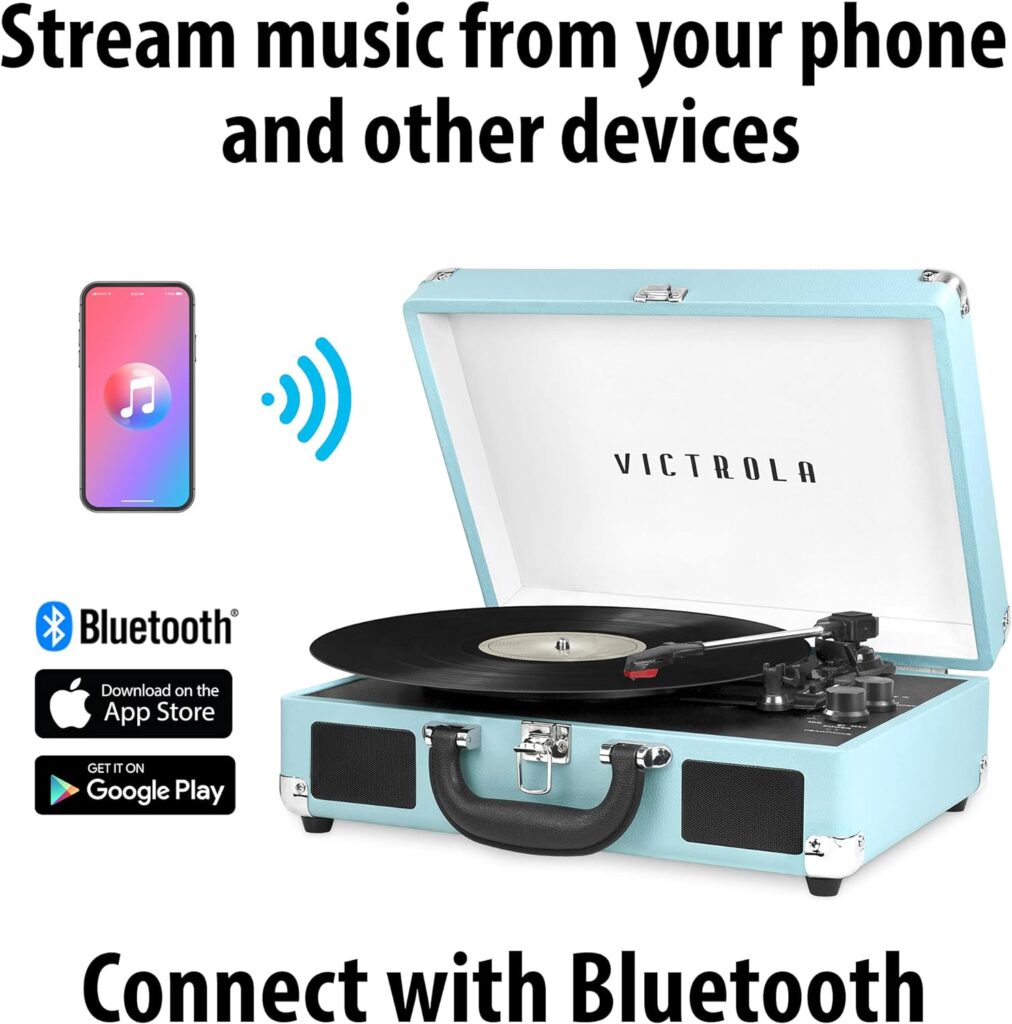 Victrola Vintage 3-Speed Bluetooth Portable Suitcase Record Player with Built-in Speakers | Upgraded Turntable Audio Sound| Includes Extra Stylus | Turquoise, Model Number: VSC-550BT-TQ : Electronics