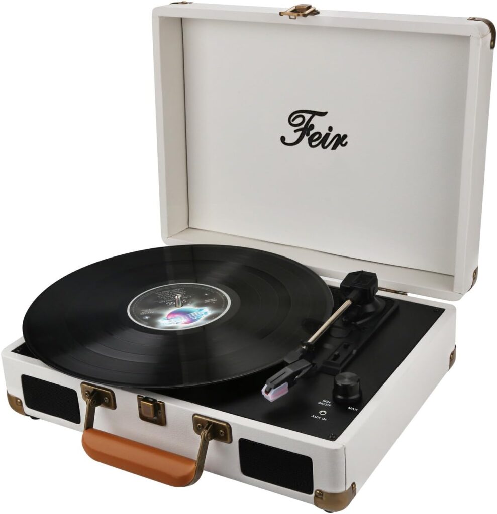 Vinyl Record Player Bluetooth with Speakers 3 Speed Portable Turntable Suitcase Built in 2 Speakers RCA Line Out AUX Headphone Jack PC Recorder-White : Electronics