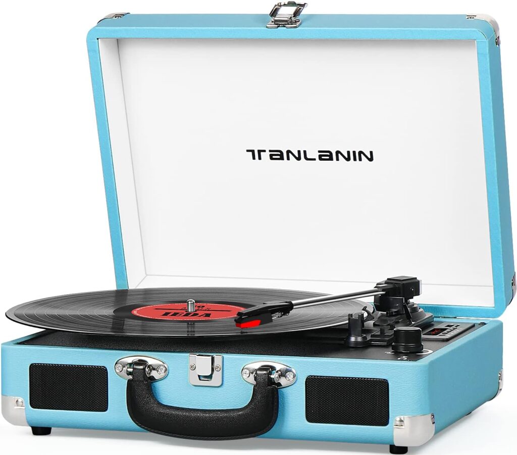 Vinyl Record Player Vintage 3-Speed Bluetooth Portable Suitcase Turntables with Built-in Speakers, USB Recording, 33 45 78RPM LP Player Support AUX in RCA Line Out Headphone Jack