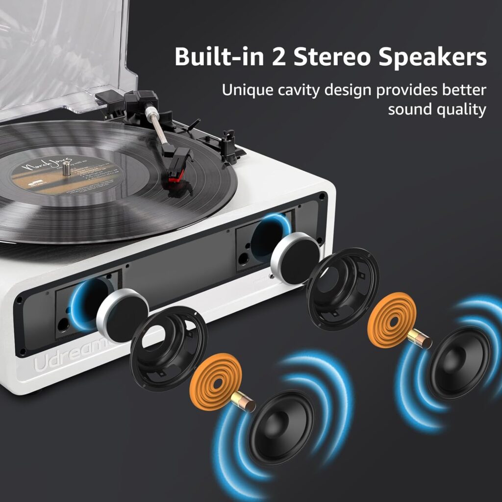 Vinyl Record Player with Speaker Bluetooth Turntable Vintage Portable Vinyl Player Support USB AUX-in Headphone RCA Line-Out Adjustable Needle Pressure 3 Speed Belt-Driven Auto-Stop Mirror Design : Electronics