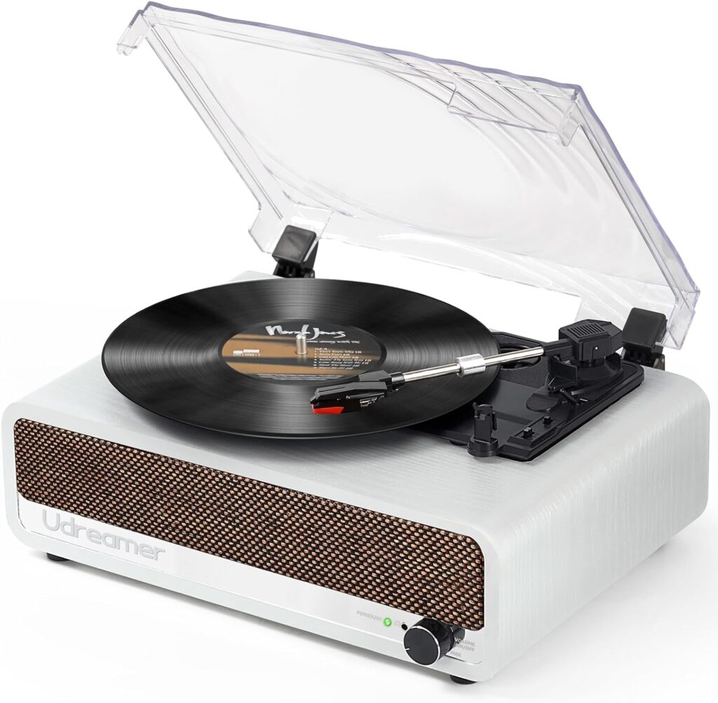 Vinyl Record Player with Speaker Bluetooth Turntable Vintage Portable Vinyl Player Support USB AUX-in Headphone RCA Line-Out Adjustable Needle Pressure 3 Speed Belt-Driven Auto-Stop Mirror Design : Electronics