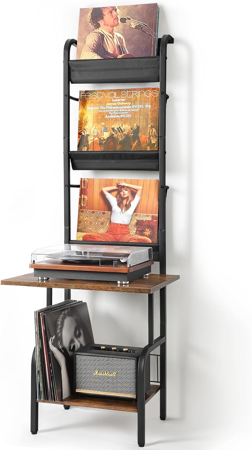 Record Player Stand with Vinyl Storage, Record Player Table with Vinyl Record Storage up to 200 Albums, Turntable Stand with Record Holder Vinyl Display Shelf, Record Player Cabinet Organizer Rack